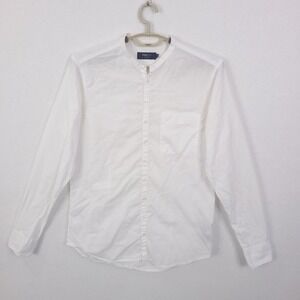 Zegna Sport Shirt Mens Medium White Band Collar Slim Fit Long Sleeve Button Up*